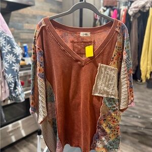 J HER Women's Patchwork Top - Rust and Floral